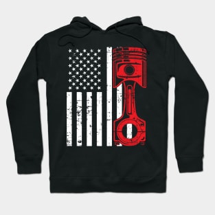 Patriotic American Flag Piston Muscle Car Vintage Distressed Hoodie